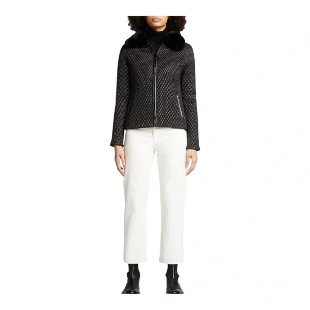 KELLI KOURI Quilted Vegan Leather Jacket w/ Fur‎ Collar Medium
